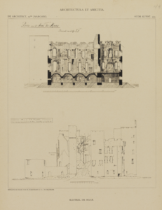 301105 Doorsnede en een opstand van de ruïne van kasteel De Haar (Kasteellaan 1) te Haarzuilens.N.B. De gemeente ...